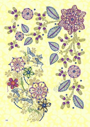 绣花优雅植物花卉花纹家纺免费素材