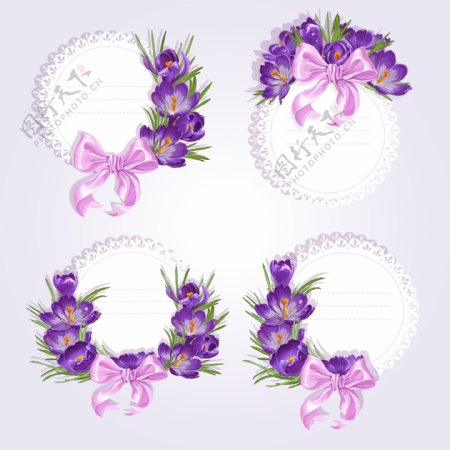 紫色的花蝴蝶结矢量卡01