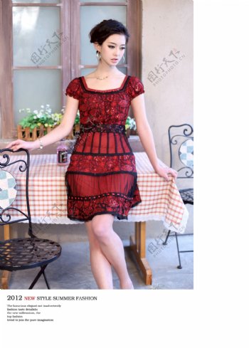韩版红色裙图片