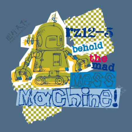 印花矢量图T恤图案图文结合人物机器人免费素材