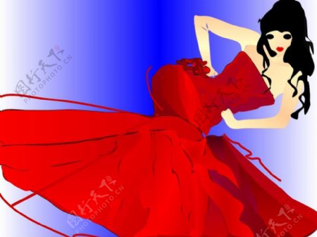 红裙美女人物主题PPT模板
