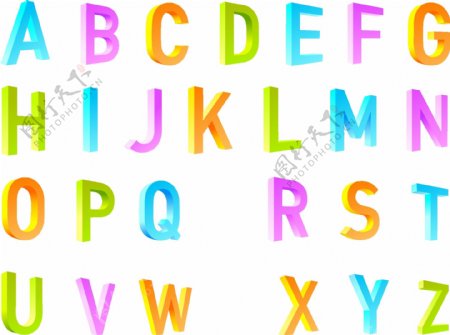五颜六色的立体字母矢量素材图片