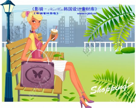 时尚购物女孩矢量素材矢量图片HanMaker韩国设计素材库