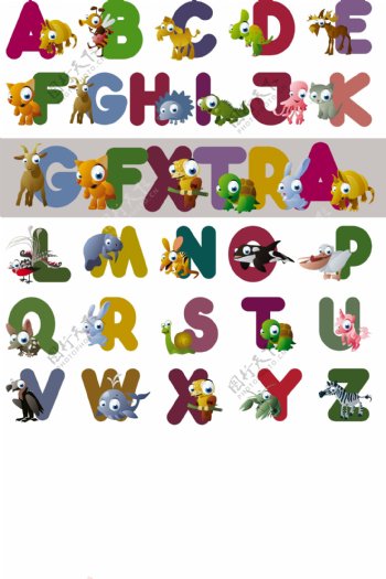 卡通动物字母表的字母矢量