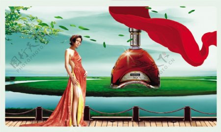 龙腾广告平面广告PSD分层素材源文件酒女人高贵气质红色