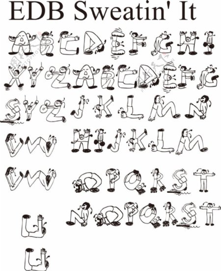 卡通瘦子艺术字字母数字素材