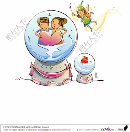 水晶球里的爱人矢量插画高清源文件下载