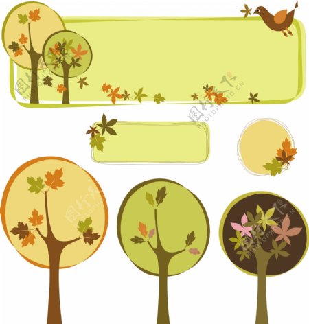 秋天树木边框对话框矢量图