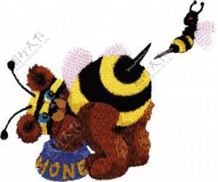 绣花卡通动物蜜蜂免费素材