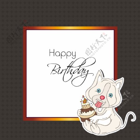 时尚的生日贺卡的小猫抱着美味的蛋糕