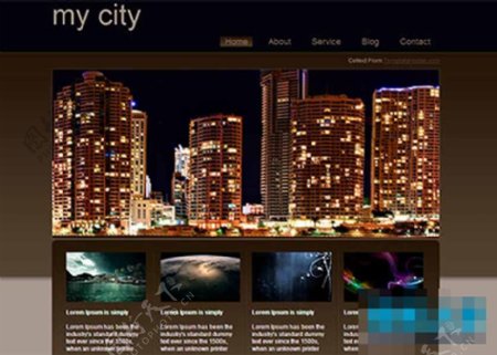 深色暗沉城市夜景展示CSS模板