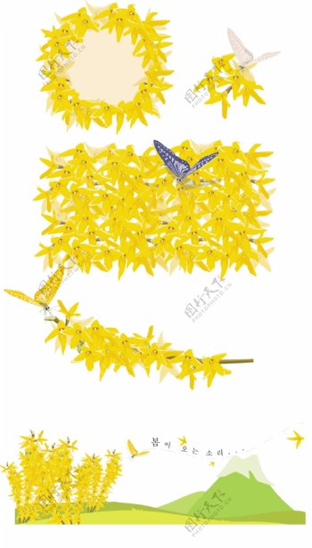 金黄色的花与蝴蝶矢量素材
