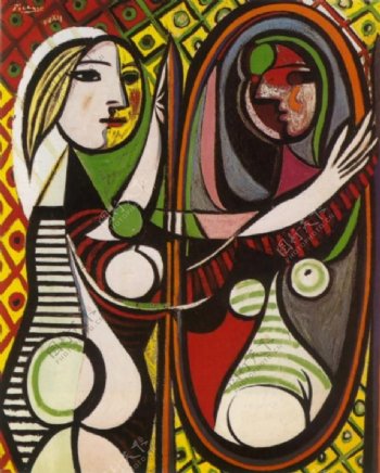 1932Jeunefilledevantunmiroir西班牙画家巴勃罗毕加索抽象油画人物人体油画装饰画