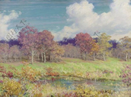 CharlesCourtneyCurranAutumnLandscape1928风景水景河流海洋植物树木田园印象画派写实主义油画装饰画