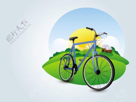 载体对抽象的自然背景自行车插图