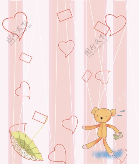 小熊粉色桃心粉色背景长方形