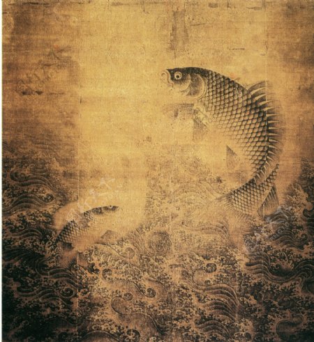 中国花鸟画名家作品书画真迹跃鱼图之一