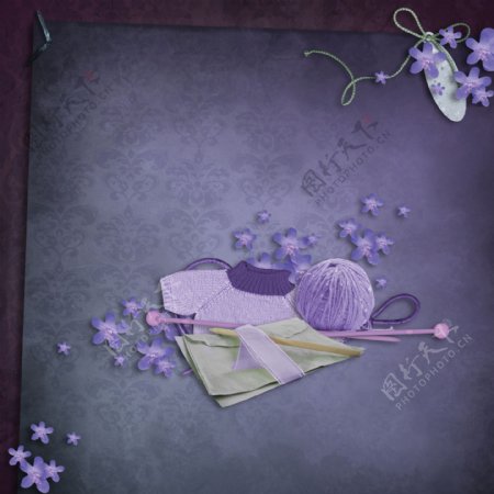 花朵花藤线团针毛衣相框背景图片