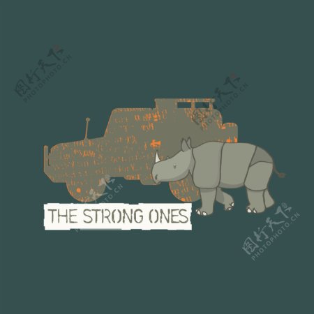 印花矢量图T恤图案图文结合动物犀牛免费素材