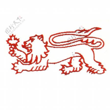 绣花动物狮子色彩红色免费素材