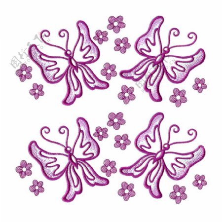 绣花植物花朵动物蝴蝶免费素材