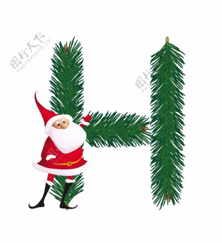 圣诞装饰杉树的ABC滑稽的圣诞老人的字母H矢量