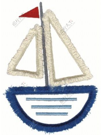绣花帆船红旗蓝色白色免费素材