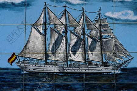 帆船壁画