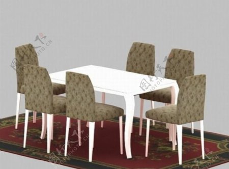 欧式6座布艺餐桌椅组合3D模型