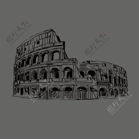 印花矢量图T恤图案建筑欧式建筑罗马角斗场免费素材