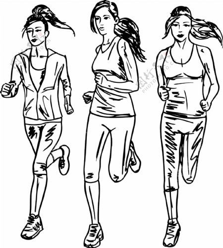 女子马拉松运动员矢量插画草图