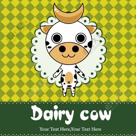 印花矢量图可爱卡通卡通动物奶牛英文免费素材