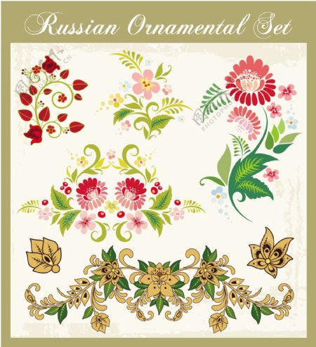 美丽的俄罗斯风格的饰品设计矢量图04