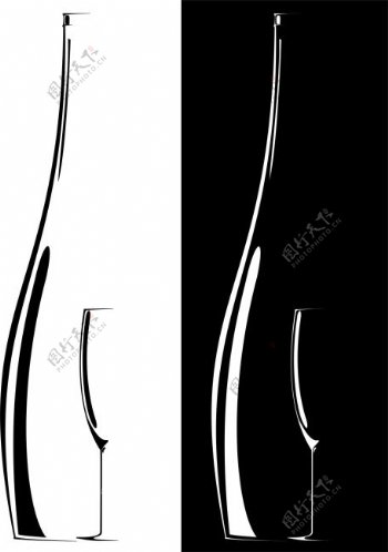 矢量创意抽象酒瓶线描设计