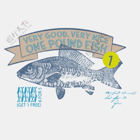 印花矢量图T恤图案图文结合海洋动物鱼免费素材