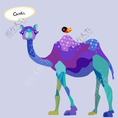 印花矢量图T恤图案图文结合动物骆驼免费素材
