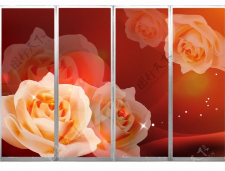 梦幻白色玫瑰花移门系列3梦幻白色玫瑰花移门系列矢量白色玫瑰花红色的底白色玫瑰广告设计移门图案