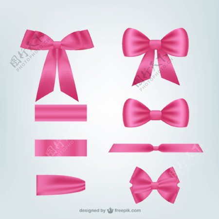 8款粉色丝带与蝴蝶结矢量素材