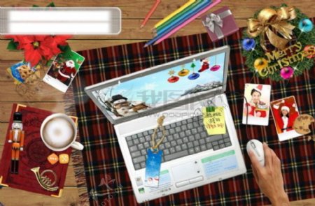 HanMaker韩国设计素材库背景图片卡片礼物祝福圣诞节电脑物品笔记本