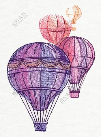 位图绣花生活元素热气球免费素材