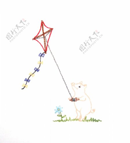 绣花动物猪生活元素风筝免费素材