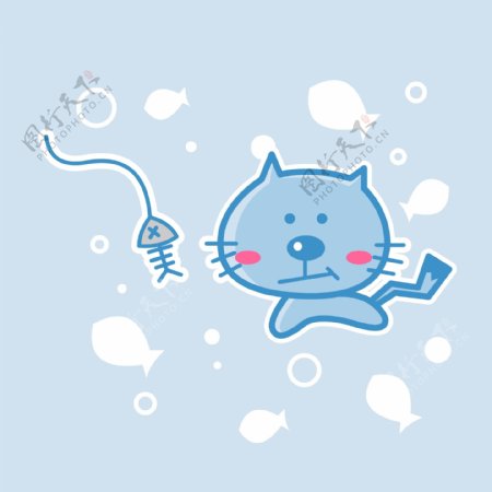 印花矢量图可爱卡通卡通动物猫鱼免费素材
