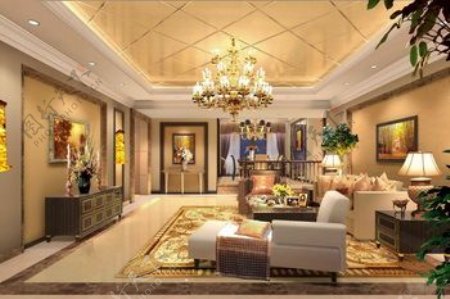 金色的奢侈豪华的客厅