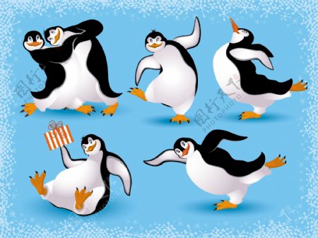 舞蹈的企鹅庆祝节日圣诞背景图片