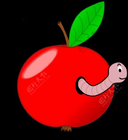 一个蠕虫红苹果