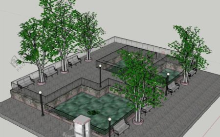 SketchUp景观模型公园休息区模型