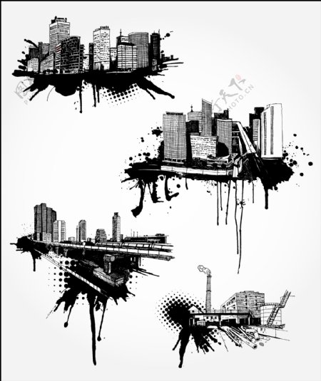 城市建筑群剪影矢量图