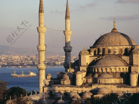 蓝色清真寺风景图图片