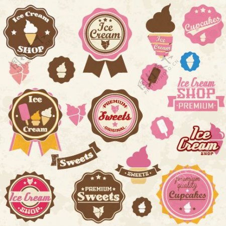 甜蜜的冰淇淋标签可爱设计矢量图01