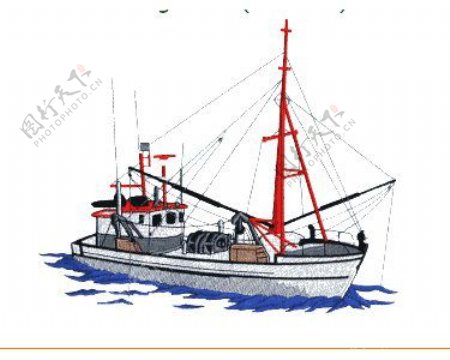 绣花轮船大海海洋航海免费素材